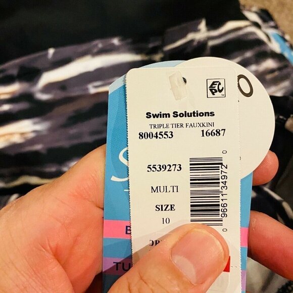 Swim Solutions $109 Coastal Plates Triple Tier One Piece Swimsuit Size 10 - Picture 5 of 5